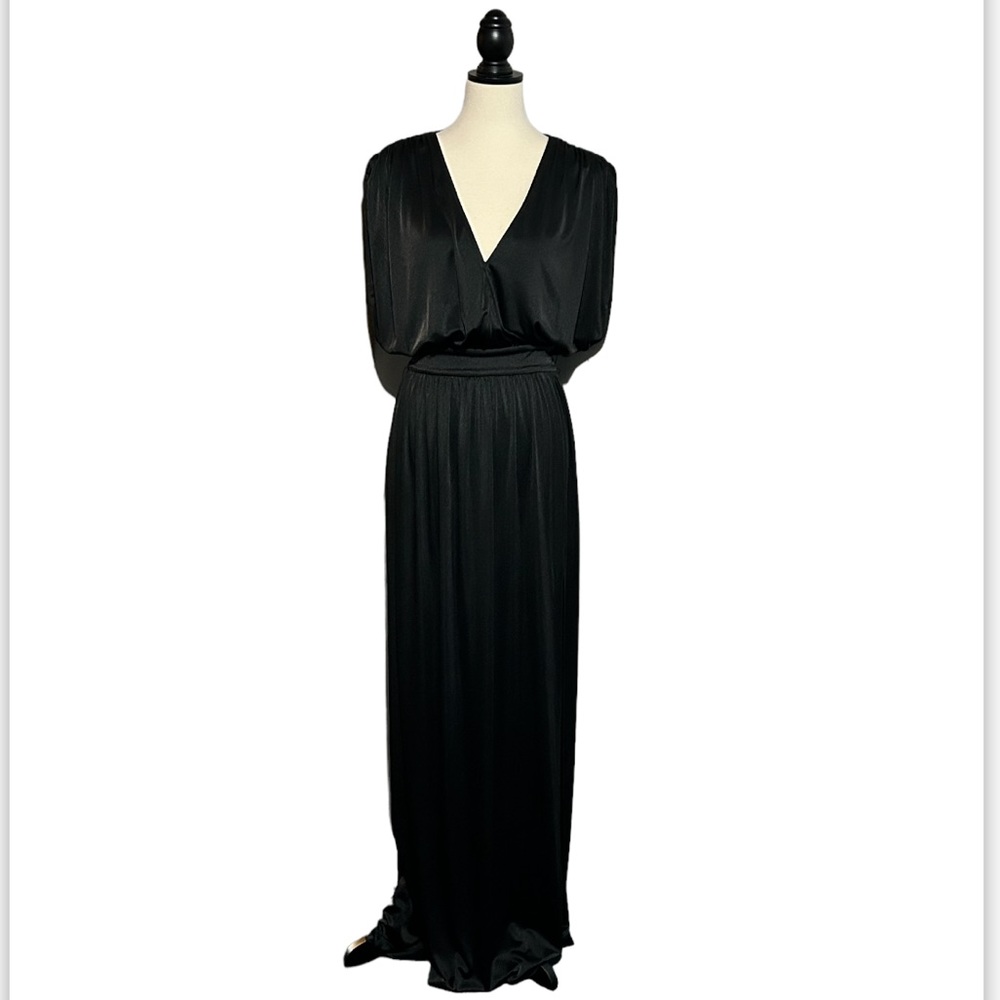 Halston Heritage Black Draped Grecian Gown with Slit size Small LBD